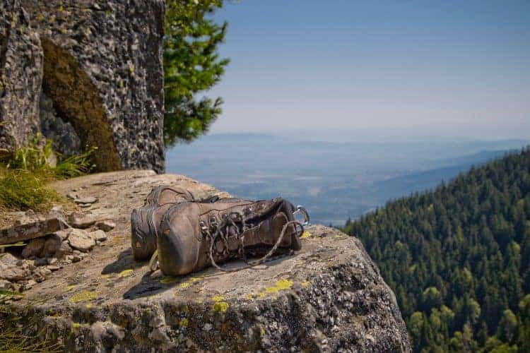 hiking shoes on a rock