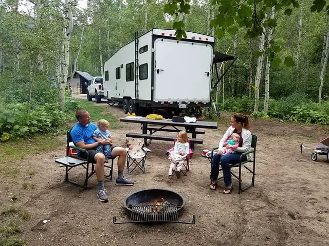 camping family with an rv