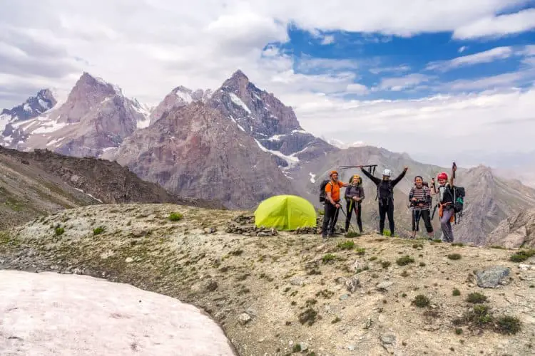 a group of hikers at the mountains