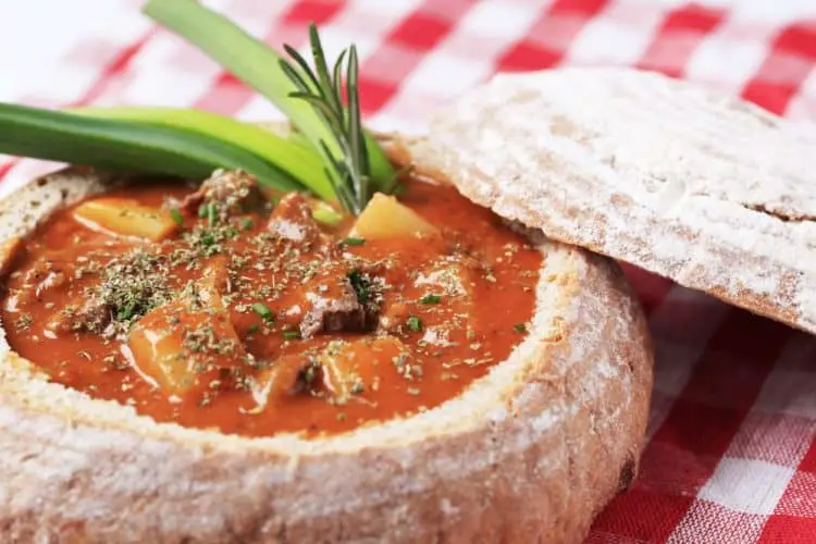 Beef stew in a bread bowl