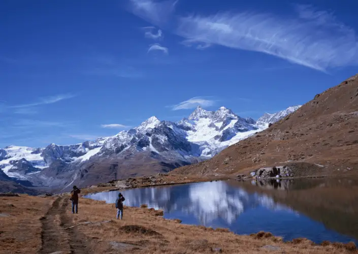 two friends hiking and taking pictures