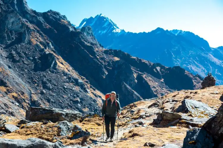 a mountaineer walking