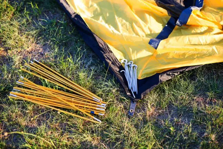 a tent with tent stakes