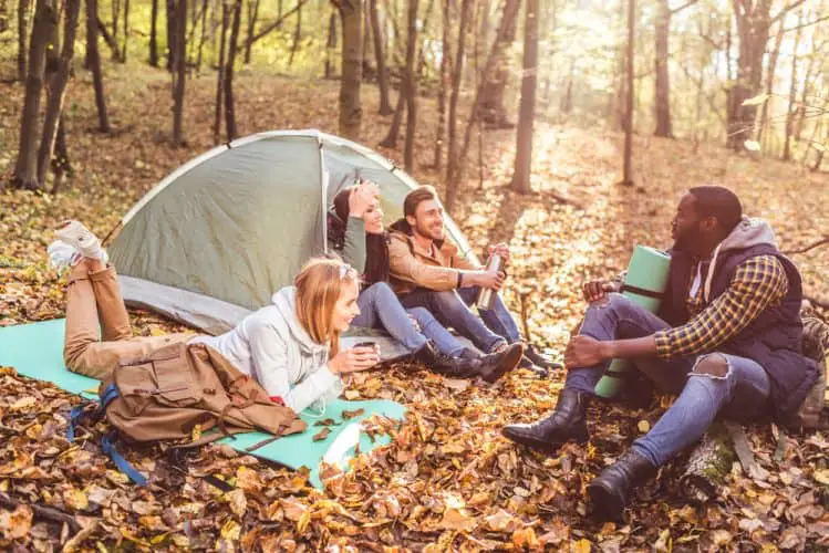 a group of friends camping in the woods