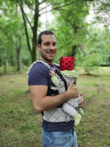  a hiking dad with a baby