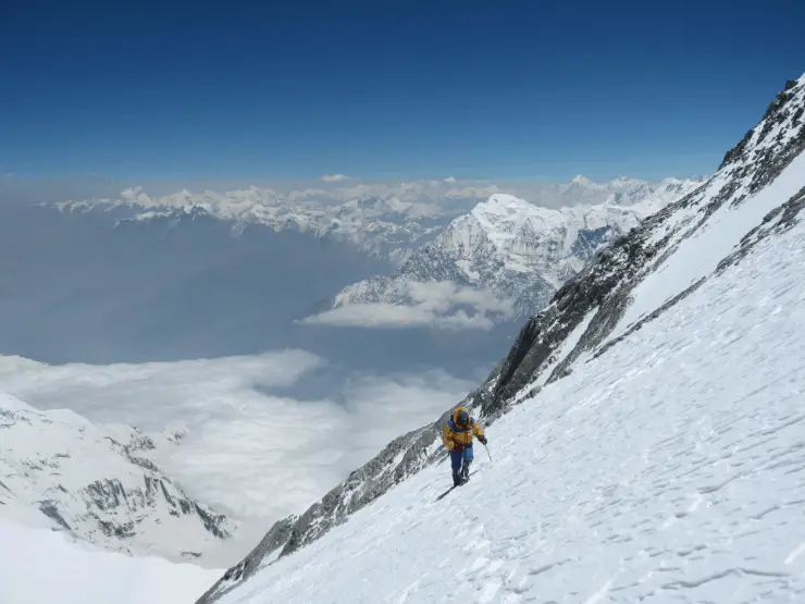 a mountaineer at high altitude