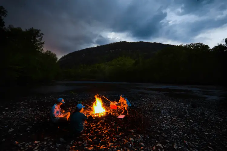 campfire at night at a campsite