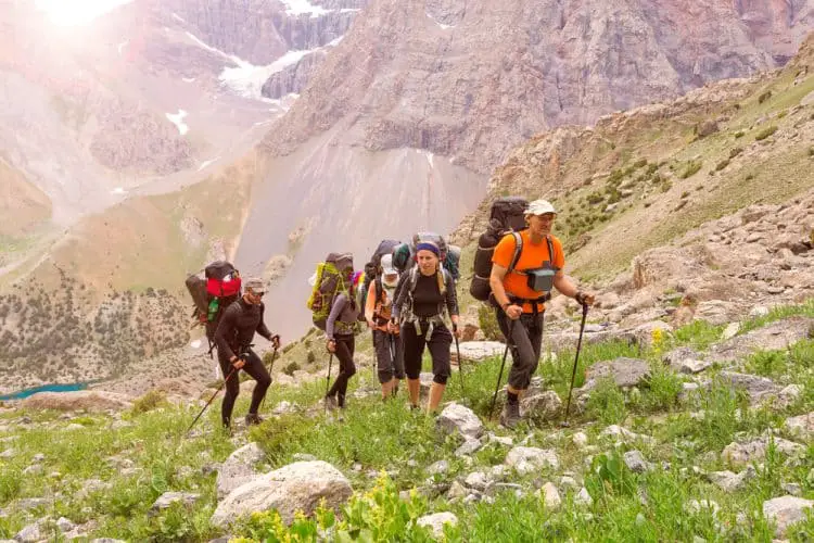 a group of hikers at the mountains