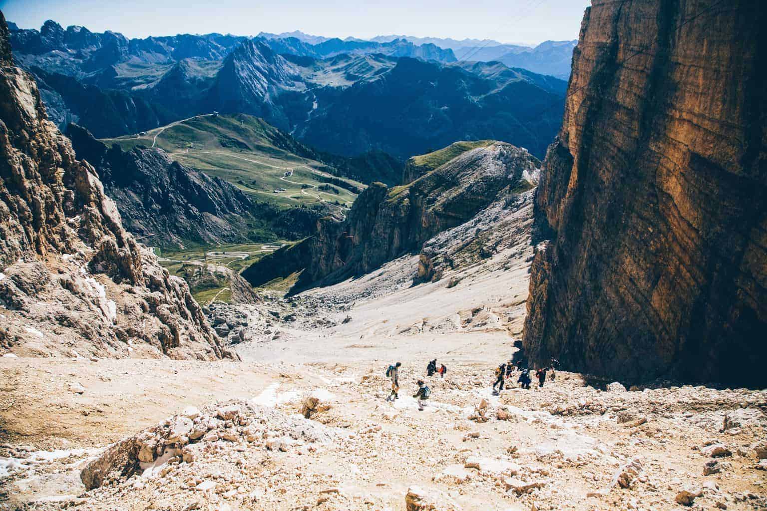 hikers on a sunny day in the mountains