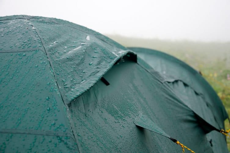 Rain drops on tent