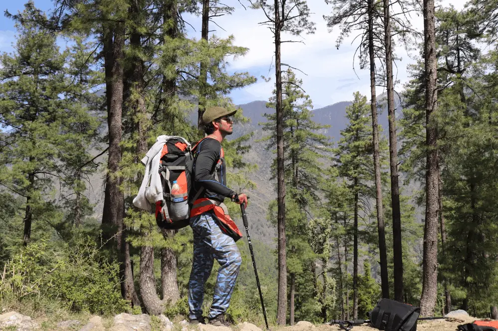 man hiking in the woods