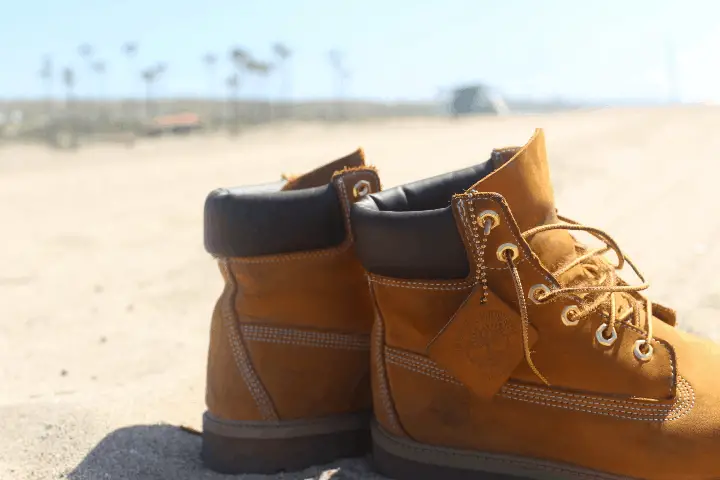 timberland boots on the beach