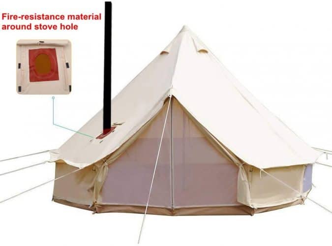 UNISTRENGH 4 Season Large Waterproof Cotton Canvas Bell Tent Beige Glamping